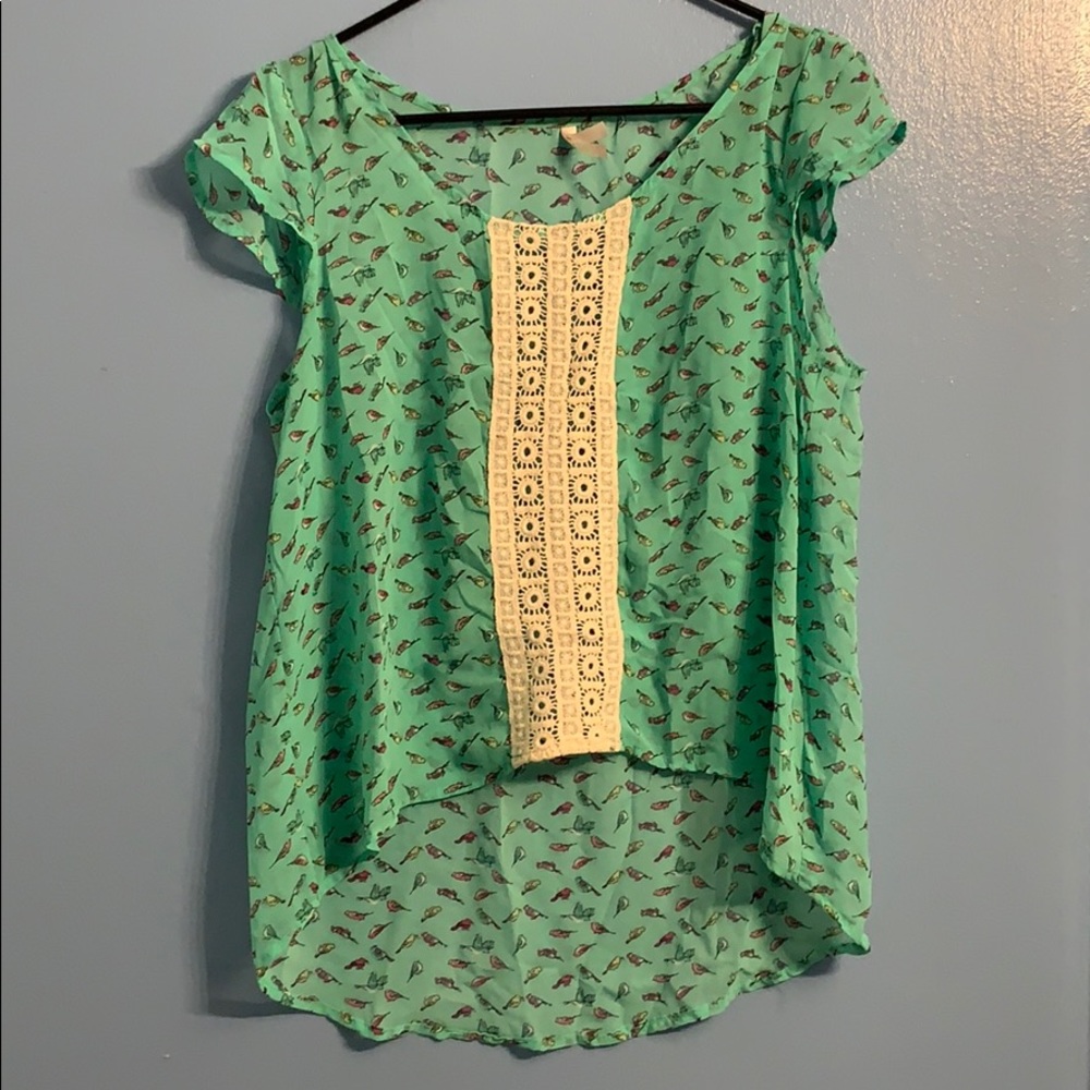 Sheer hi lo women’s XL green with birds top